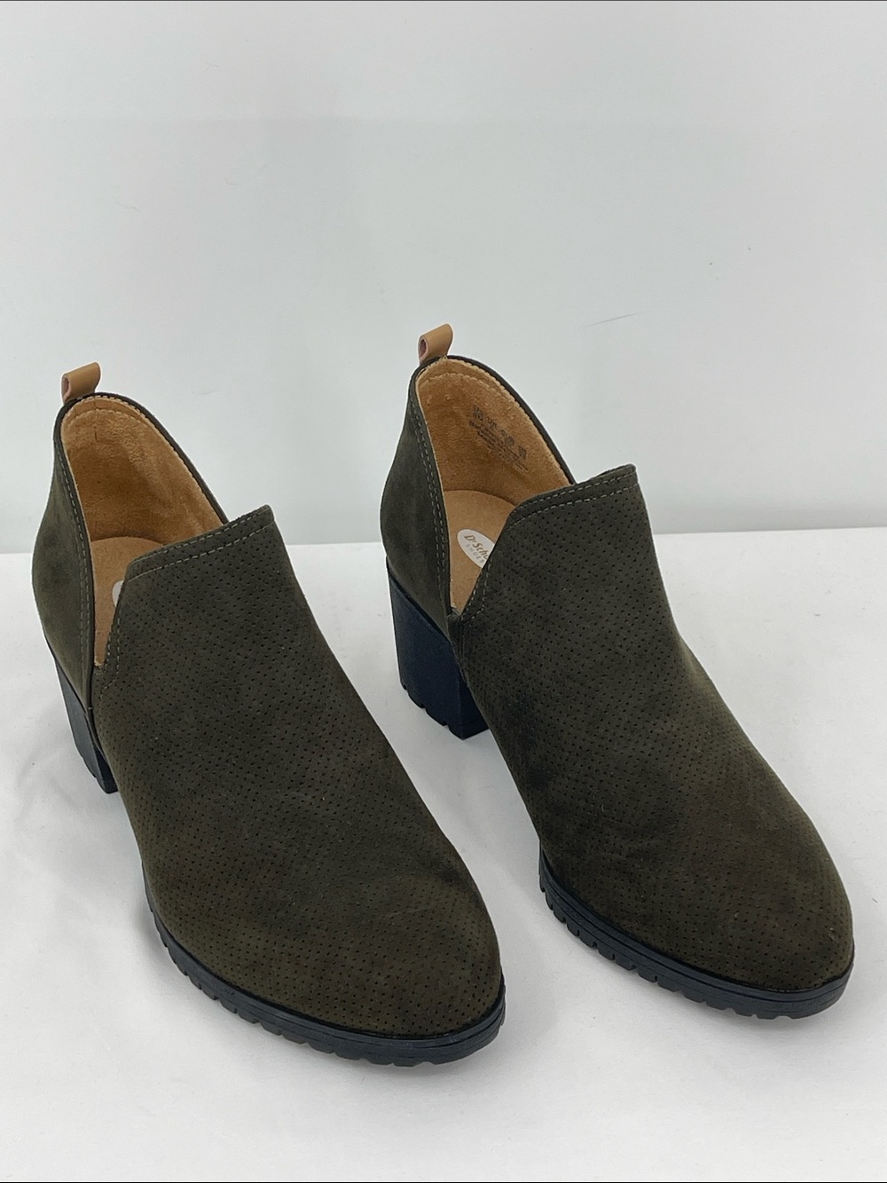 Dr. Scholl's Olive Suede Block Heel Ankle Boots WOMENS SIZE 9M NWOT